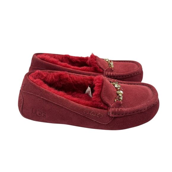 UGG Ansley Charm Gem Red Suede Leather Wool Blend Slip On Slippers 112507 - Picture 5 of 14